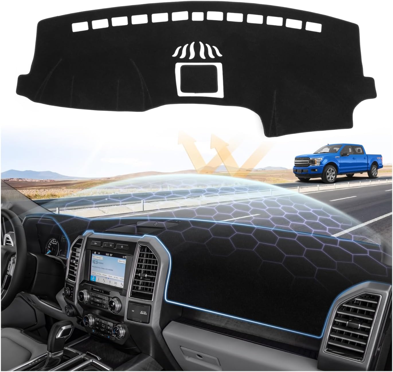 Dash Cover for Ford F-150 2015-2020 Suede Non-Slip Mesh No Glare