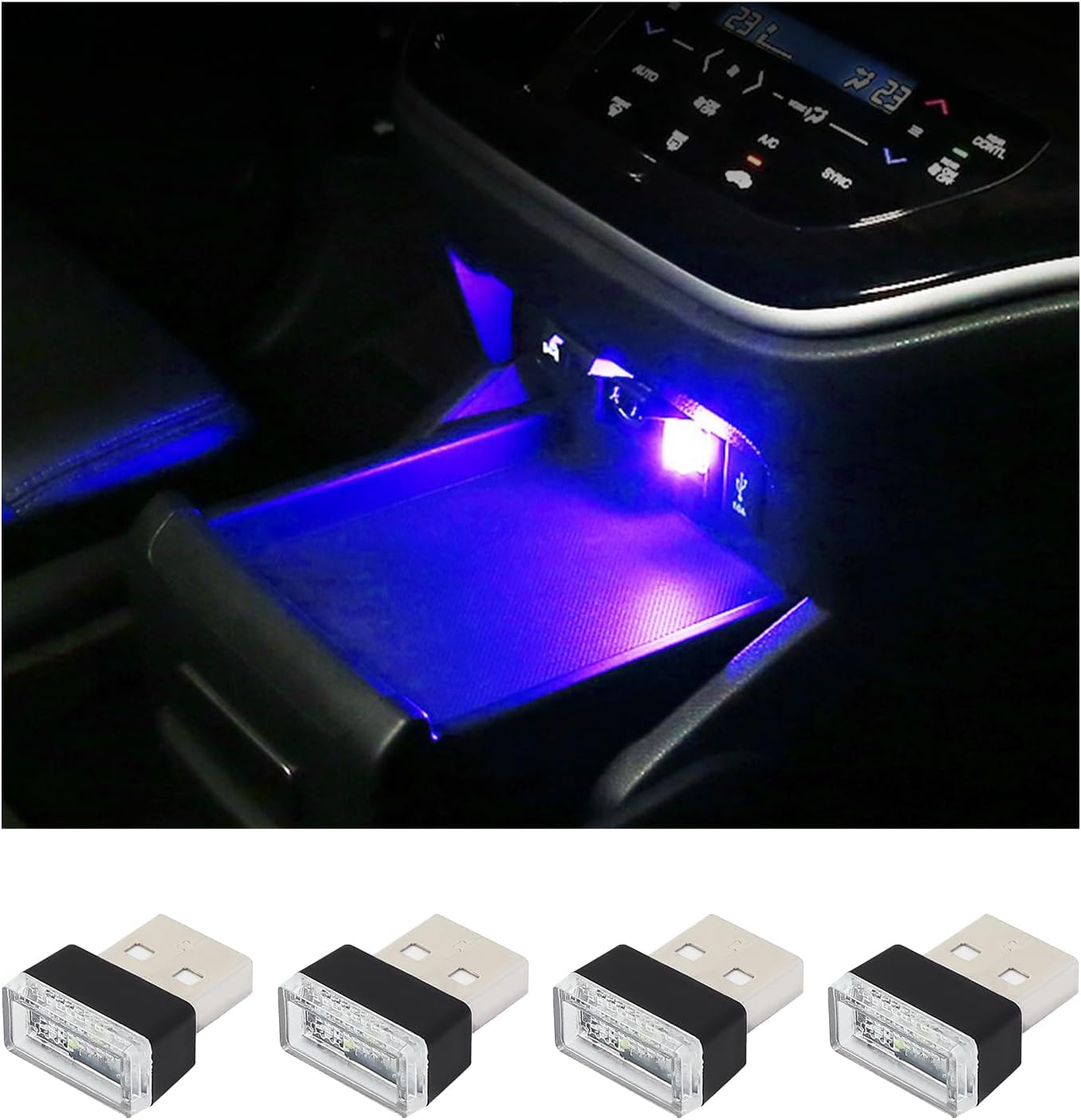 4 PCS USB LED Car Interior Atmosphere Lamp – Plug-in Ambient Lighting Kit