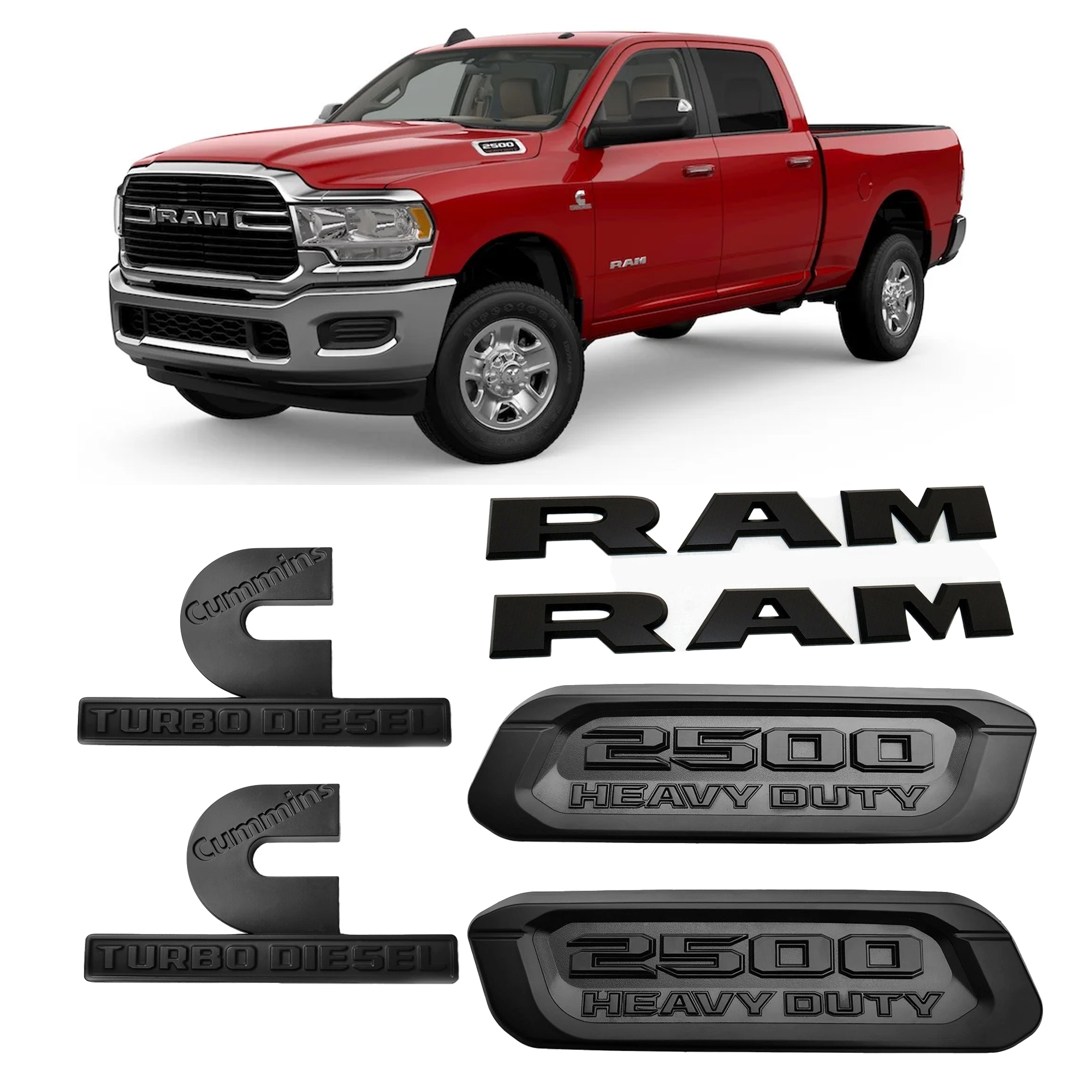 6-Piece Emblem Replacement Set for 2019–2026 RAM 2500 Heavy Duty Trucks